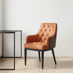 Luxury Modern Leather Restaurant <b>Dining</b> <b>Chair</b> with Tufted Backrest and <b>Black</b> Metal Legs for Home Hotel Bar and Villa Use - Product Image 6