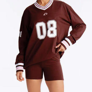 Camisetas Personalizadas Estilo Y2K Marrón, Oversize, para Fútbol y Baloncesto, Cuello en V, Corte Cuadrado, Camisetas Cortas Vintage de Fútbol Americano para Mujer - Product Image 6