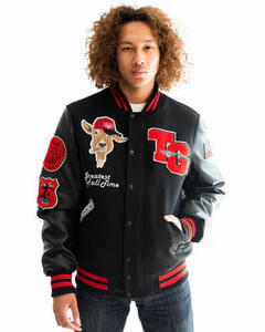 Custom <b>Men</b>’s Letterman Baseball <b>Varsity</b> <b>Jacket</b> Chenille Embroidery Black Leather Sleeves Winter <b>Bomber</b> Plus Size - Product Image 4