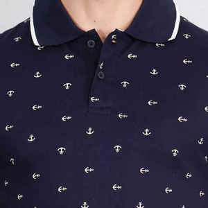 Polo à manches courtes pour homme, bleu marine, imprimé avec un motif d'ancre, tissu Oxford en coton décontracté, respirant, coupe régulière - Product Image 5
