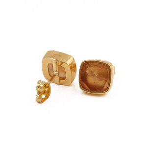 Boucles d'oreilles clous carrées en citrine plaquées or - Pierre précieuse taille coussin brute - Bijoux faits à la main chics pour le quotidien - Cadeau pour femme R - Product Image 2