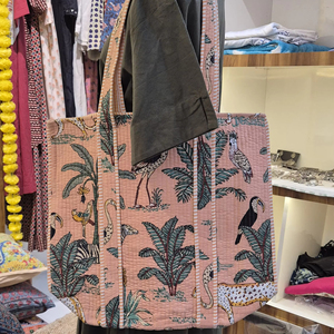 Advik Indian Eco-friendly Reusable Quilted Cotton beach/<b>boho</b> Print Shoulder <b>Bag</b> Inner/Outer Pockets Customized Logo Print Custom - Product Image 1