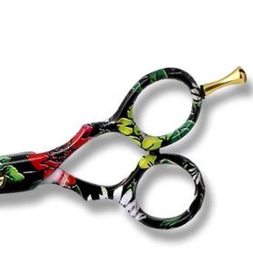 Juego de Tijeras de Peluquería Profesionales de 5.5 Pulgadas, Diseño de Flor Negra, Tijeras para Cortar y Entresacar Cabello, Reposa Dedos Dorado y Tornillo - Product Image 4