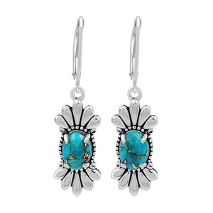 Pendientes Colgantes de Flor Vintage Gourik E268, Plata de Ley 925 con Turquesa Engastada, de Alta Calidad, Sin Níquel, para Uso Diario - Product Image 1
