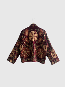 Chaqueta de Terciopelo con Bordado Floral, Cuello Mandarín, Manga Larga, Talla Grande, Ropa de Otoño para Mujer - Product Image 2