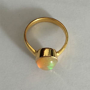 Natural White Fire Opal Oval Cabochon <b>Ring</b> Yellow Gold Plated Bezel <b>Set</b> Handmade Gemstone Jewelry <b>for</b> <b>Women</b> - Product Image 3