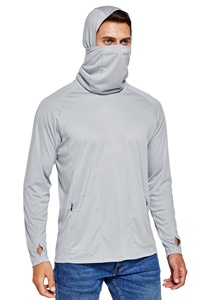 Unisex Light Gray Long Sleeve Fishing <b>Shirt</b> UPF 50 Anti-Uv Quick Dry Breathable 88% Polyester 12% Spandex Solid Color Pullover - Product Image 2