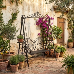 Fauteuil suspendu de jardin victorien en fer forgé robuste, galvanisé à chaud, cadre thermolaqué, 2 places, pour extérieur - Product Image 2