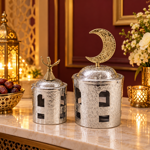 Juego de decoración islámica de minarete plateado y dorado con luna creciente y derviche giratorio |   Adorno Metálico de Mesa para Regalo de Ramadán/Eid - Product Image 2