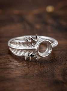 Good Quality 925 Sterling <b>Silver</b> 6mm Round Leaf Semi Mount <b>Ring</b> <b>Feather</b> Band Gemstone Setting Wholesale <b>Ring</b> Setting Craft - Product Image 4