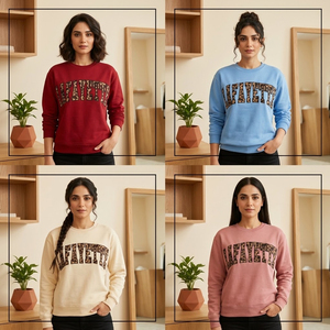 Women's Light Blue Crew Neck <b>Sweatshirt</b> With <b>Leopard</b> <b>Print</b> Lafayette Letter Design Regular Fit Autumn Wear - Product Image 5