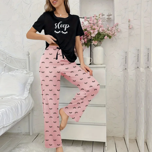 Women's Cotton Printed Jersey <b>Pajamas</b> Set Women's Knitted Neck Night Suit Pack of 2 Summer Sleepwear with Unique Print Pattern - Product Image 1