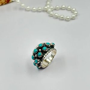 Handmade Sterling Silver Kingsman <b>Turquoise</b> <b>Ring</b> Boho Gemstone Band Jewelry for Women Men - Product Image 6