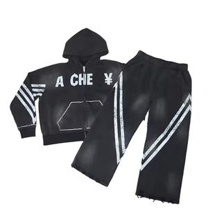 เสื้อมีฮู้ดแบบมีซิปสีดำสำหรับผู้ชาย2025ออกแบบได้ตามที่ต้องการมีกราฟิกตัวหนาและดีไซน์แขนลายทางสำหรับผู้ชาย - Product Image 1