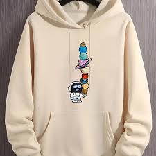 Sudadera con Capucha Gris Jaspeado para Hombre, Sudadera de Felpa con Estampado de Astronauta y Planeta - Product Image 3
