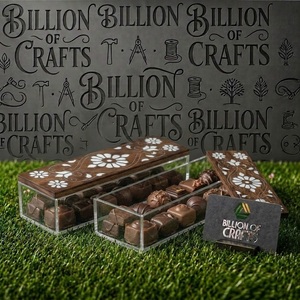 Rectangular Handmade Wooden <b>Ramadan</b> Gift Box Container with Floral Inlay Eid Mubarak <b>Chocolate</b> Sweet Dry Fruit Jar - Product Image 2