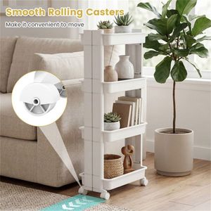 Carrello portaoggetti fai-da-te con ruote, 4 ripiani, 39,4 cm x 22,9 cm x 102,9 cm, con vassoi ventilati rimovibili per cucina e bagno - Product Image 2