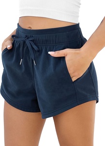 Shorts Deportivos de Cintura Alta para Mujer, Color Oscuro, con Bolsillos, Spandex/Poliéster, Felpa Francesa, Cintura Elástica, Secado Rápido, para Verano y Entrenamiento - Product Image 6