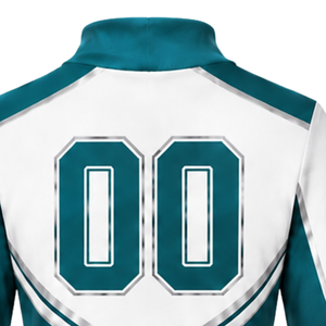 Maillot de cheerleading sublimé blanc et turquoise à manches longues – Tenue de sport d'équipe pour l'entraînement, la performance athlétique, la pratique et les compétitions - Product Image 4