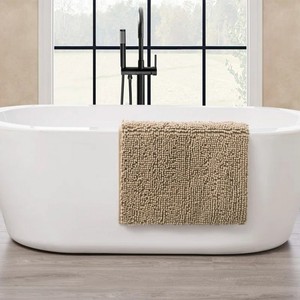 Taupe Chenille Bath <b>Mat</b> Rectangle Non-Slip Rubber Backing Thick Plush Tufted Home Use - Product Image 2