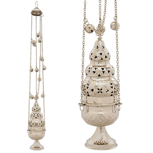 Incensario Niquelado con 4 Cadenas y 12 Campanas |   Incensario para Iglesia - DOUBLE VEE EXPORTS - Product Image 2