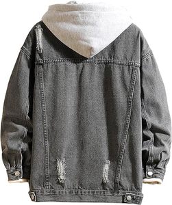 Acid Wash Vintage Black Jeans <b>Men's</b> Clothing Pullover Custom Denim Hoodie Thick Winter French Terry Jacket <b>Raincoat</b> Jackets Hood - Product Image 2