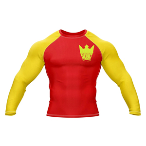 Camiseta Deportiva de Manga Larga para Hombre, Estilo Artes Marciales Mixtas, con Estampado de Corona Azul y Amarilla, Ajustada, de Secado Rápido - Product Image 3