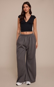 Pantalon de jogging ample gris uni personnalisé pour femme, coupe décontractée, en polyester et coton, avec logo personnalisé - Product Image 6