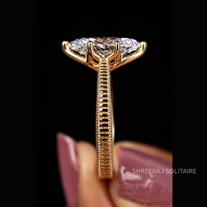 Anillo de compromiso vintage con diamante de laboratorio marquise certificado IGI de 1-3 quilates, engaste floral tipo catedral y tulipán, filigrana grabada a mano - Product Image 4