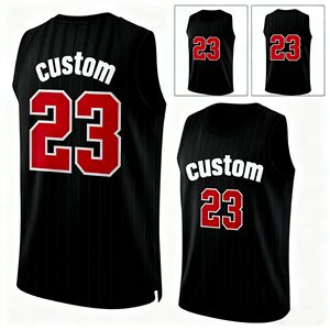 Vente en gros – Maillot de basketball unisexe noir, respirant, grande taille, séchage rapide, anti-UV, avec logo brodé et nom personnalisé par transfert thermique – Tailles US - Product Image 3