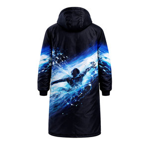 Parka de bain unisexe haut de gamme avec capuche, manteau long résistant à l'eau pour les nageurs, doublure thermique, design élégant à vagues bleues pour la natation - Product Image 2