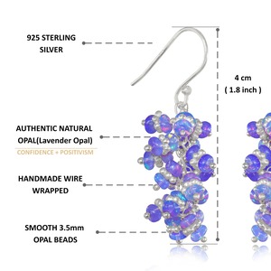Pendientes de Plata de Ley 925 con Baño de Rodio, Diseño Moderno con Racimo de Ópalos y Cuentas Púrpuras, Ideales para Regalo de Boda o Fiesta - Product Image 3