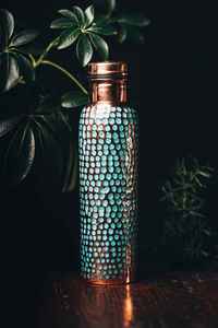 Copper Water Bottle <b>Butterfly</b> Floral Embossed Enamel Design Ayurvedic Drinking Bottle Reusable Gift Travel Bottle - Product Image 2