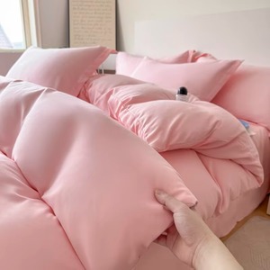 Parure de lit rose unie en coton 400TC 3 pièces, housse de couette simple et respirante pour la maison - Product Image 6