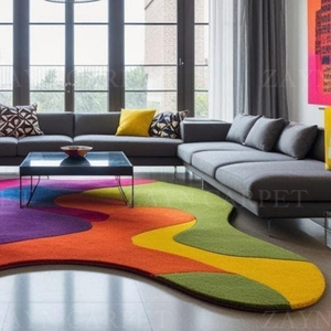 Alfombra Moderna Multicolor con Diseño Abstracto Ondulado, Hecha a Mano con Lana, para Interiores y Exteriores, Decoración del Hogar, con Base Antideslizante - Product Image 2