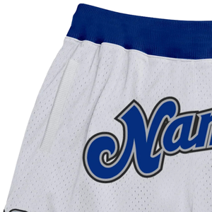 Shorts de basket-ball en mesh sublimé bleu royal et blanc pour hommes, imprimés numériquement, vêtements de sport pour compétition d'équipe - Product Image 3