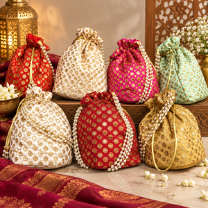 Nouveaux sacs à main Potli de designer du Rajasthan avec broderies ethniques et poignée en perles, idéaux pour les mariages et les cadeaux de remerciement. - Product Image 6
