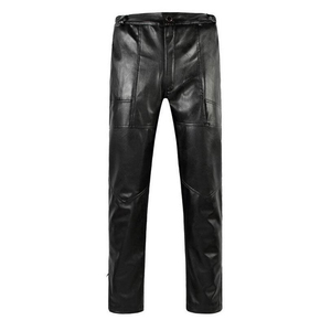 Pantalon en cuir PU noir pour homme, taille haute, coupe droite, style motard, avec poches latérales, fermeture éclair, imperméable, poids lourd - Product Image 4