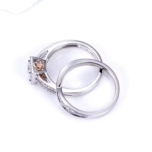 Princess Cut Diamond Engagement Ring Set 18K Gold Rhodium Plated Pave Setting Geometric Classic Style Unisex - Product Image 4