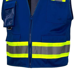 <b>High</b> <b>Visibility</b> Reflective Safety Vest Men's Breathable V-Neck Work Wear Blue Polyester Outerwear Summer Casual - Product Image 3