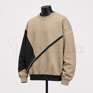 Sudadera Personalizada para Hombre, Color Beige y Negro, Cuello Redondo, Paneles en Contraste, Sudadera de Forro Polar, Estilo Urbano - Product Image 3