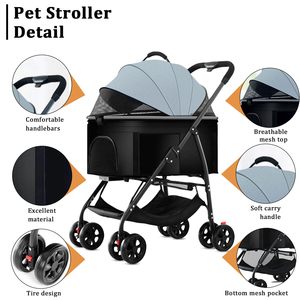 Chariot pliant TH-PPS-246 pour chien et chat pour l'extérieur avec fermeture à glissière sécurisée et grand panier sous le panier - Product Image 2