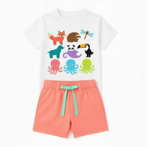 Ensemble de vêtements d'été en coton pour garçons et filles, t-shirt et short, respirant, léger, confortable, taille personnalisée - Product Image 1
