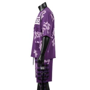 Ensemble t-shirt et short pour homme en jersey de coton premium, doux, respirant, tie-dye violet, panneaux superposés, logo personnalisé - Product Image 3