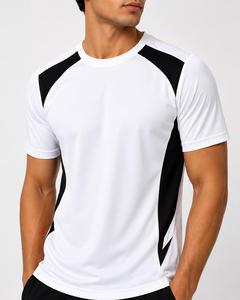Casual Men's White Black Color Blocked <b>Raglan</b> Sleeve O-Neck Quick Dry Sporty T-Shirt Slim Fit Knitted 100% Polyester Daily Fit - Product Image 1