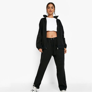 Women 2 Piece Tracksuit Set <b>Black</b> Knitted <b>Long</b> <b>Sleeve</b> <b>Crop</b> <b>Top</b> Jogger Pants Casual Wear All Seasons Solid Color Loose Fit - Product Image 2
