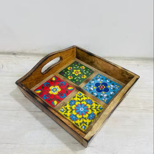 Bandeja de Servir de Madera Hecha a Mano Estilo Art Deco para Bodas y Diwali - Product Image 1