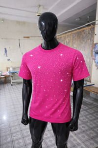 Men's Pink <b>Rhinestone</b> T-Shirt Cotton Crew Neck Short Sleeve Casual Streetwear Fashion Tee Summer <b>Top</b> for Men Breathable Graphic - Product Image 5