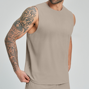 Débardeur court sans manches en maille 100 % polyester lavé, personnalisé, grande taille homme, anti-boulochage, séchage rapide, respirant, devant - Product Image 3