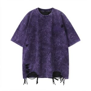 Camiseta de Manga Corta para Hombre, de Algodón, Tejido de Punto, Estilo Desgastado, Lavado Ácido, Transpirable, 240g, Vintage, Oversize, Estilo Urbano - Product Image 3